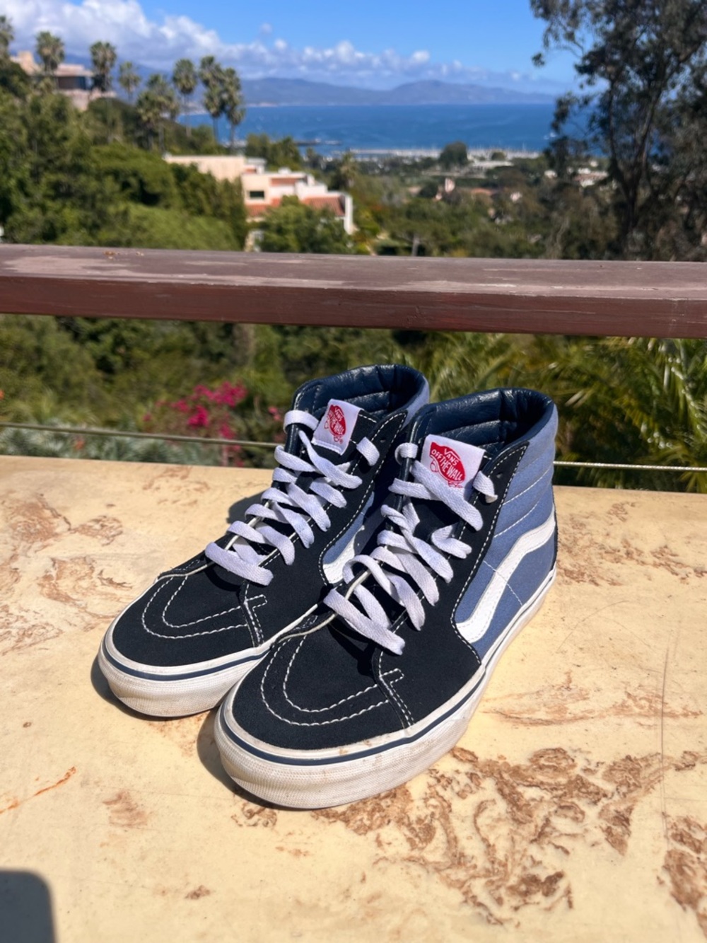 Vans Sk8-Hi Black Blue Suede Canvas High Top Skate Sneakers Classic [Size 7]
